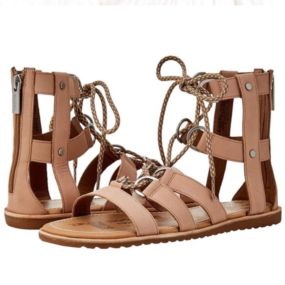 Sorel Ella Lace Up Leather Sandal Women's Sahara  Size 9